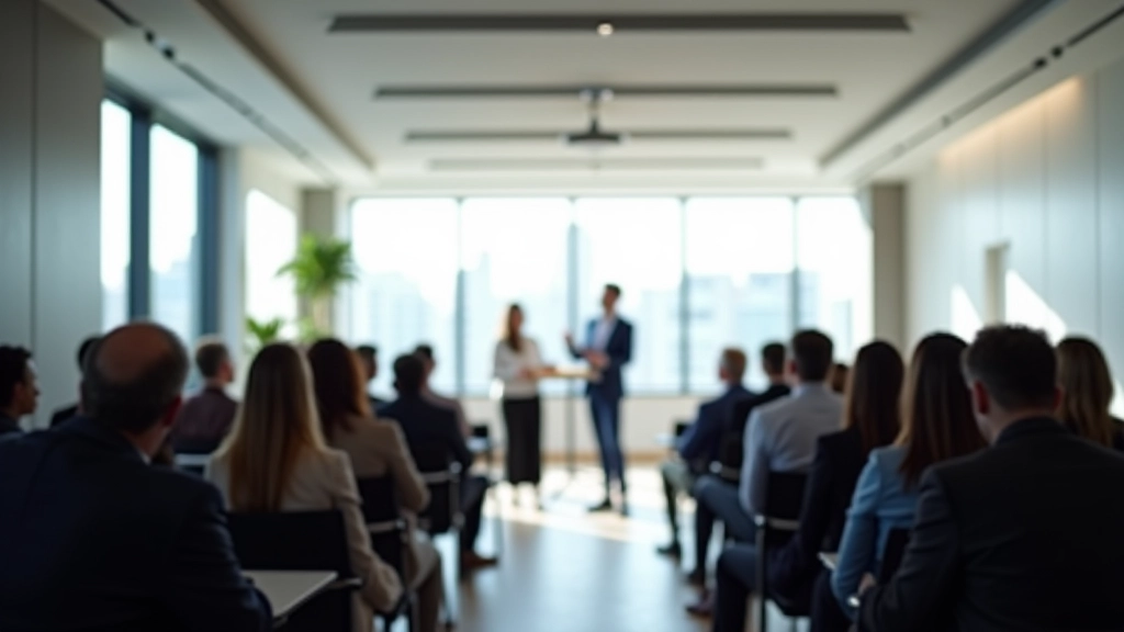 Professional training environment with presentation setup and learning materials visible