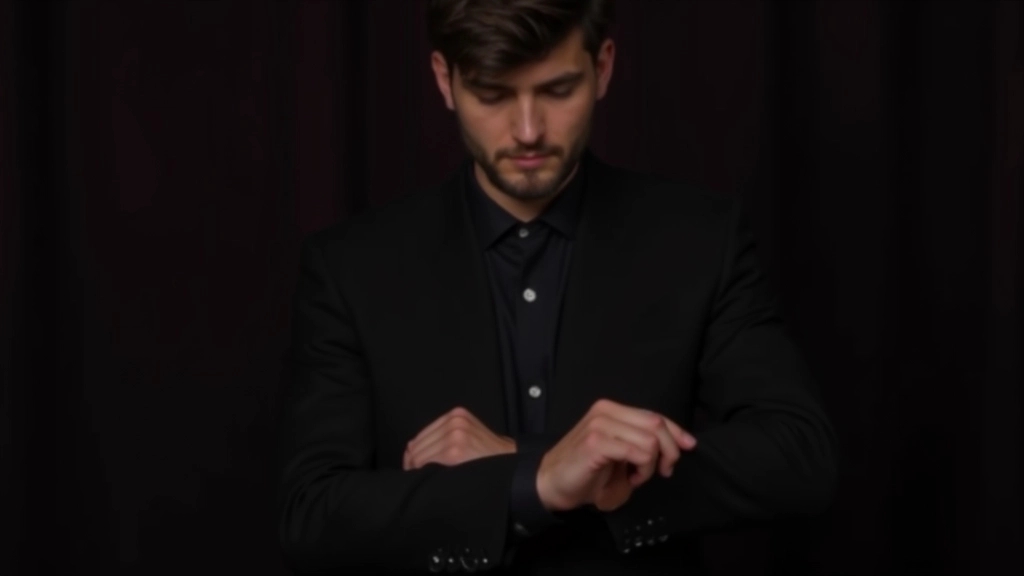 Person looking at watch checking time before presentation with composed expression and professional appearance