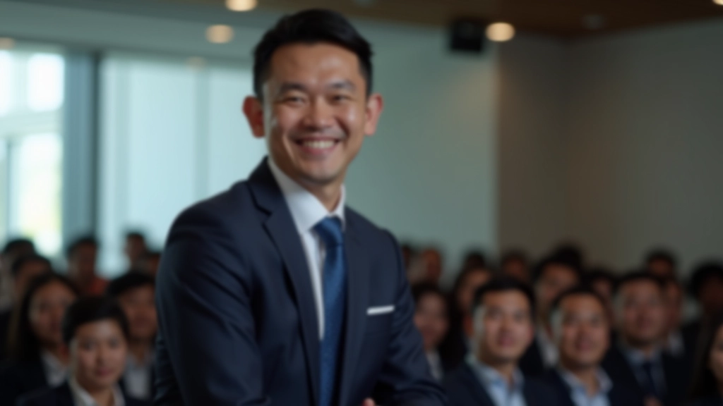 Successful presenter connecting authentically with engaged audience, showing genuine interaction and presence