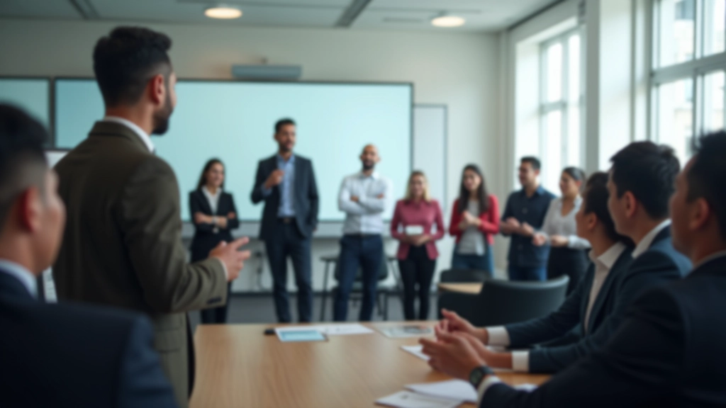 Workshop participants practicing presentations with real-time coaching feedback